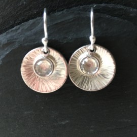 Swarovski and Textured Sterling Silver Disc Earrings Clear