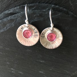 Swarovski and Textured Sterling Silver Disc Earrings Rose