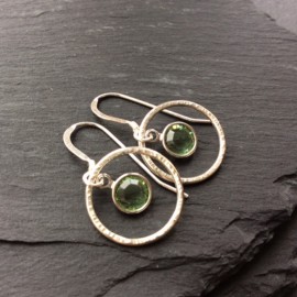 Swarovski and Textured Sterling Silver Ring Earrings Peridot