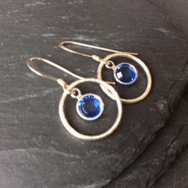 Swarovski and Textured Sterling Silver Ring Earrings Sapphire