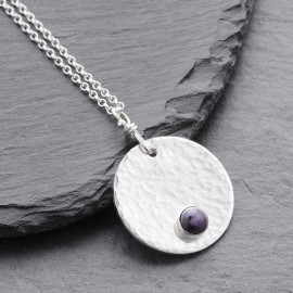 Sterling Silver Textured Disc and Charoite Pendant