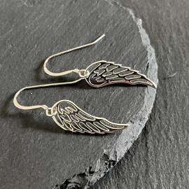 Sterling Silver Outline Angel Wing Large Earrings