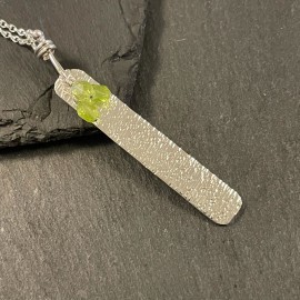 Sterling Silver Textured Rectangle & Peridot Pendant