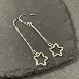 Sterling Silver Dangly Outline Star Earrings