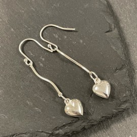 Sterling Silver Dangly Puffy Heart Earrings